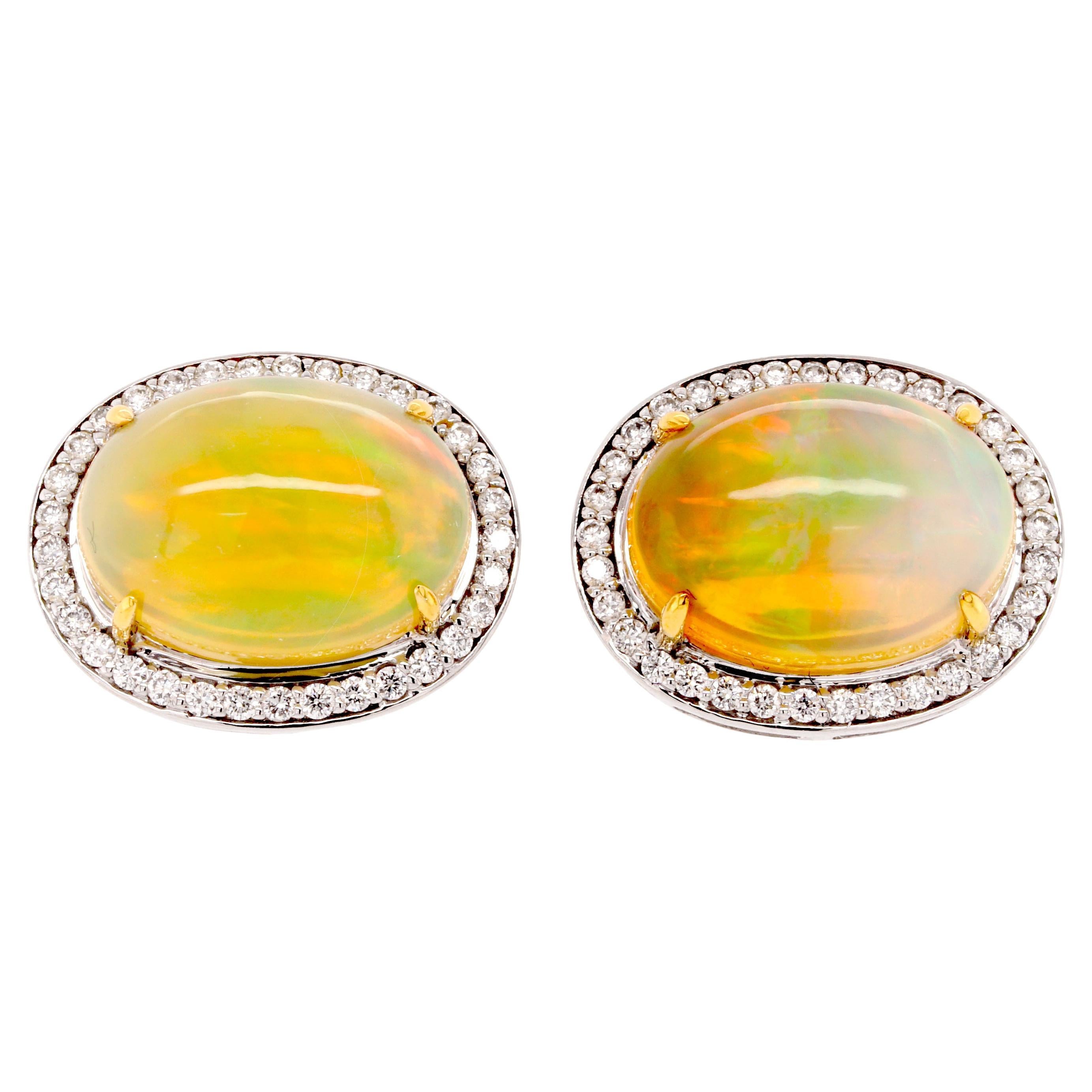 Fei Liu Opal Diamond 18ct White Gold Yellow Gold-Accented Stud Earrings