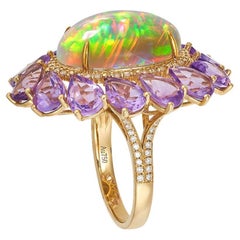 Fei Liu Opal Diamond Amethyst 18 Carat Gold Cocktail Ring
