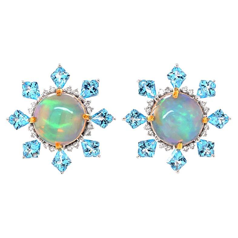 Fei Liu Opal, Diamond and Blue Topaz 18 Karat Stud Earrings