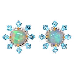 Fei Liu Opal, Diamond and Blue Topaz 18 Karat Stud Earrings