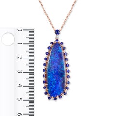 Opal Diamond Blue Sapphire 18 Karat Rose Gold Asymmetric Pendant Necklace