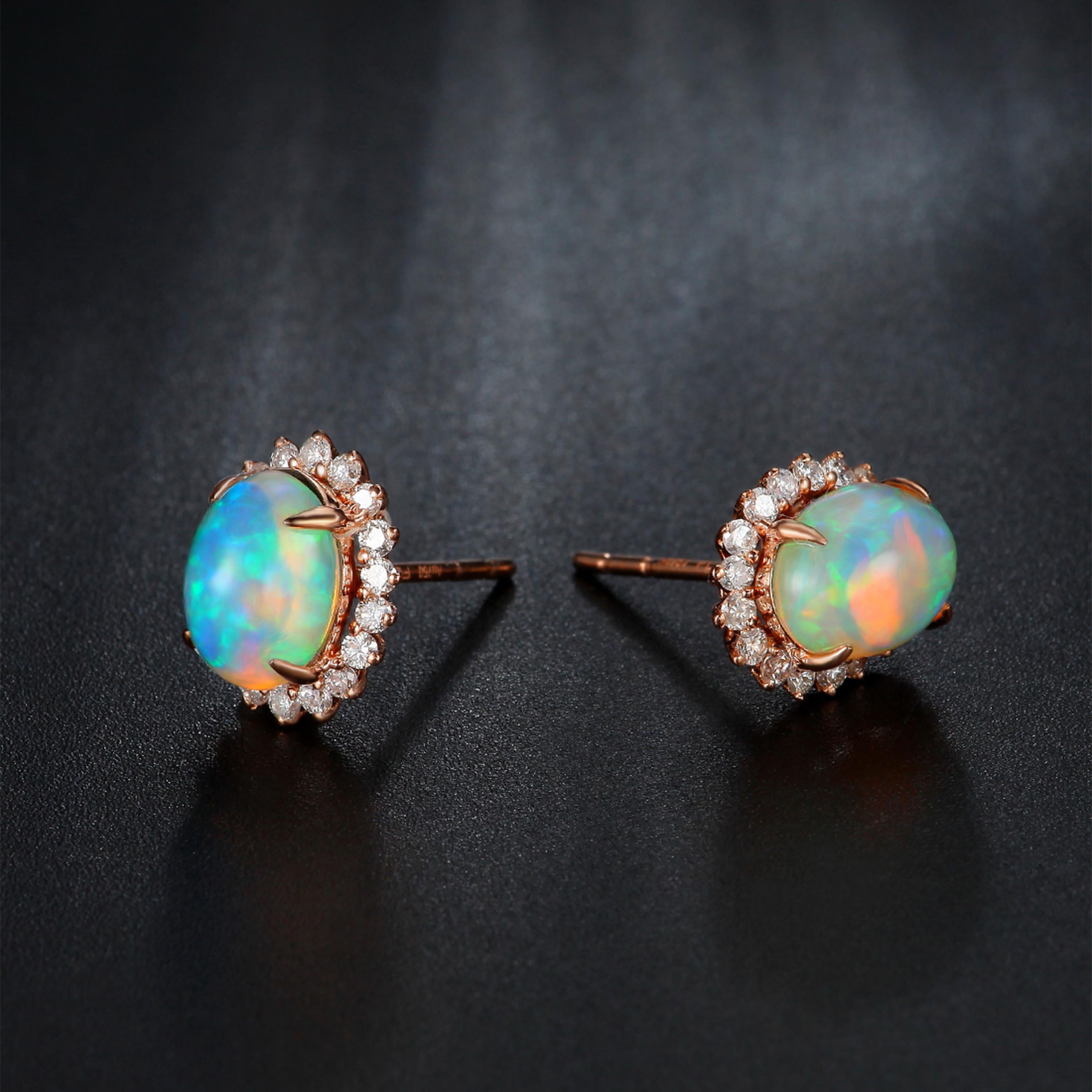 Contemporary Fei Liu Opal Diamond 18 Karat Rose Gold Earrings