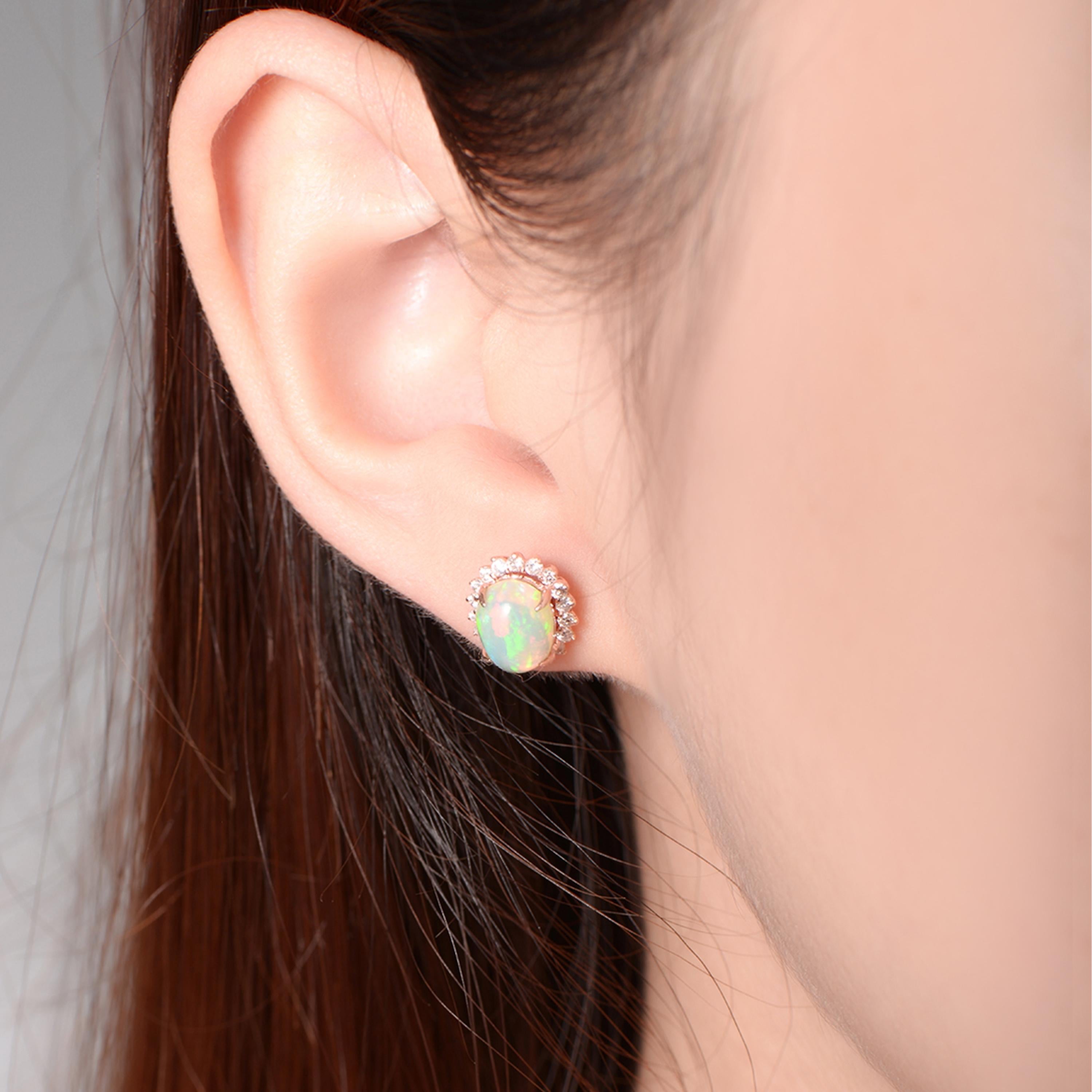 Oval Cut Fei Liu Opal Diamond 18 Karat Rose Gold Earrings