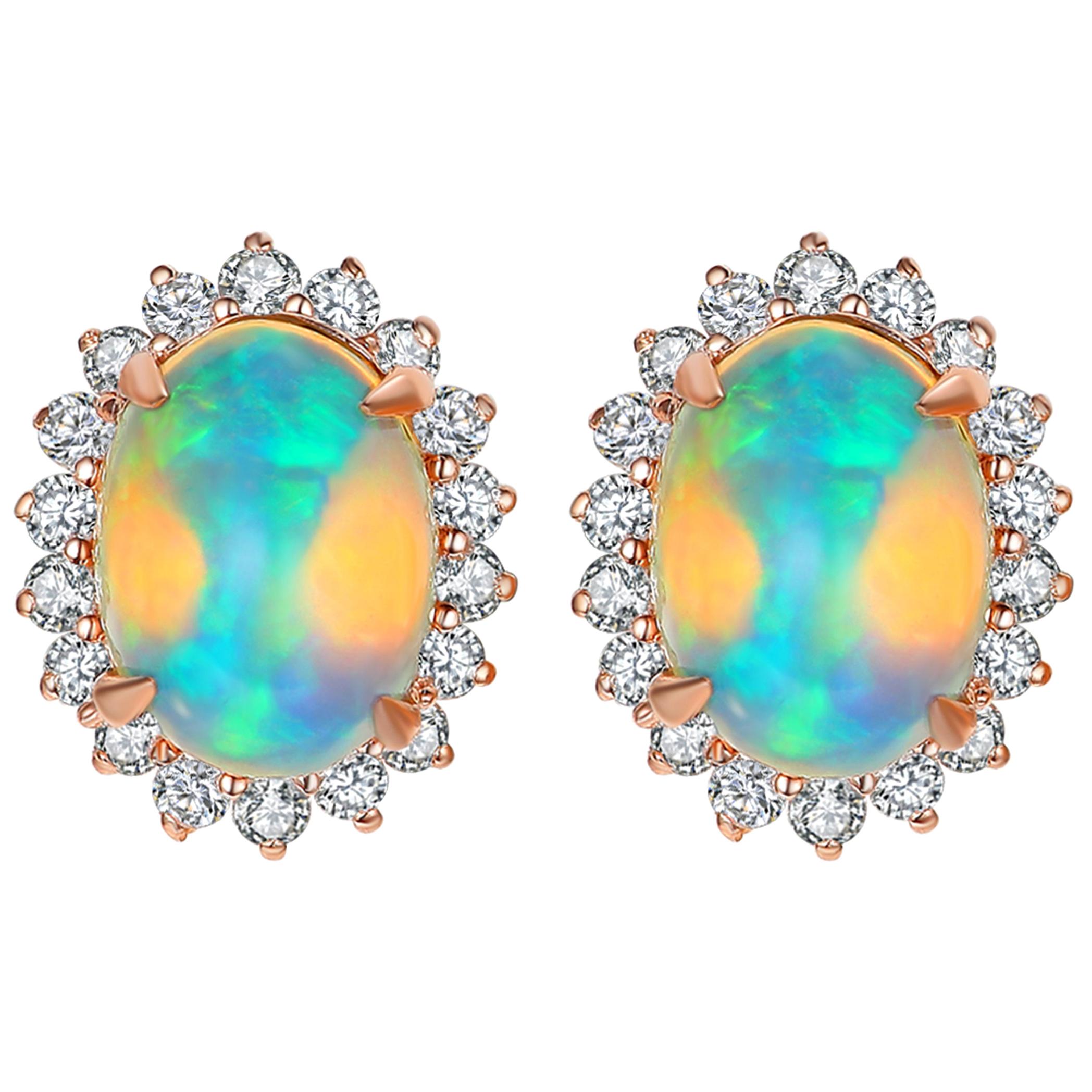 Fei Liu Opal Diamond 18 Karat Rose Gold Earrings