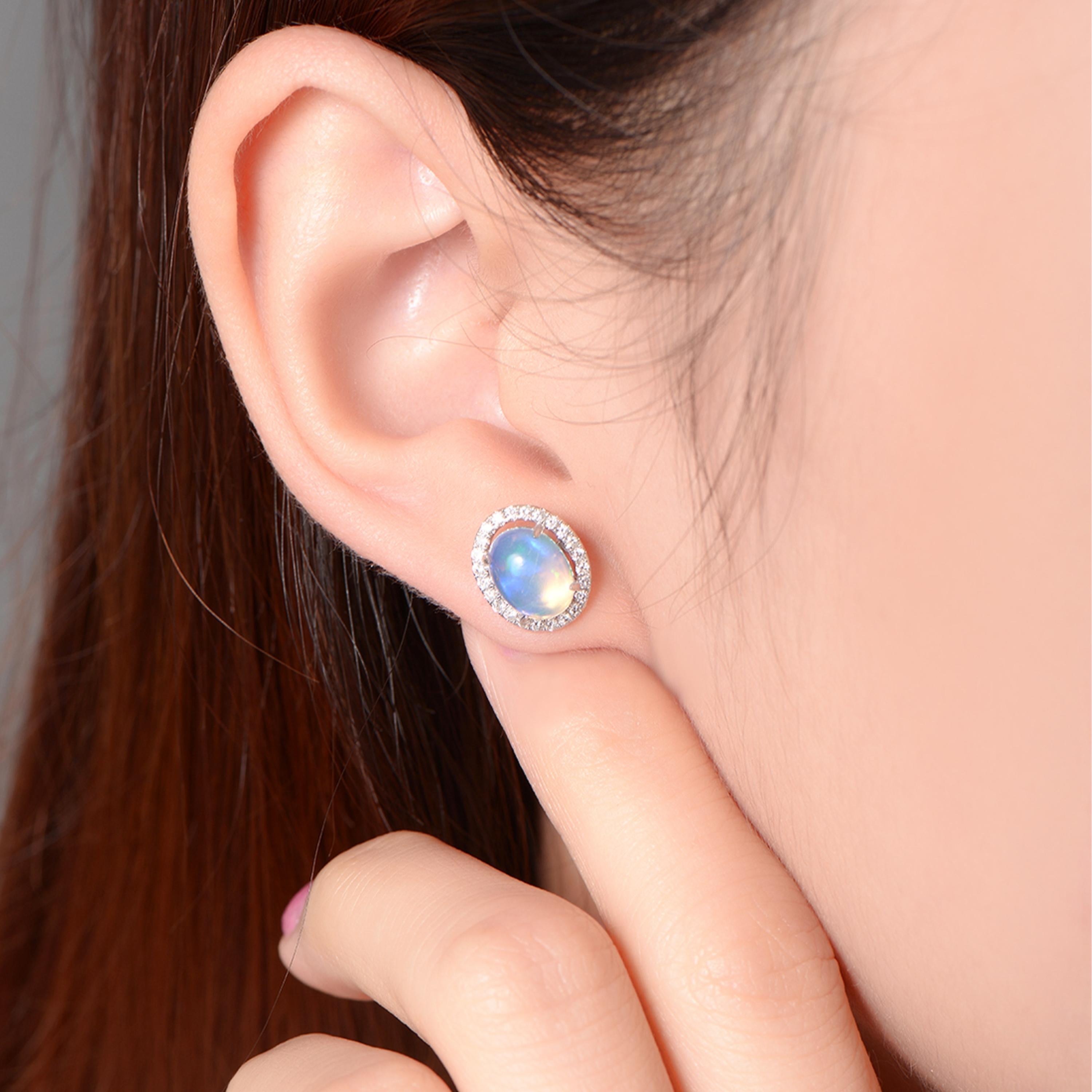 Brilliant Cut Fei Liu Opal Diamond 18 Karat White Gold Stud Earrings