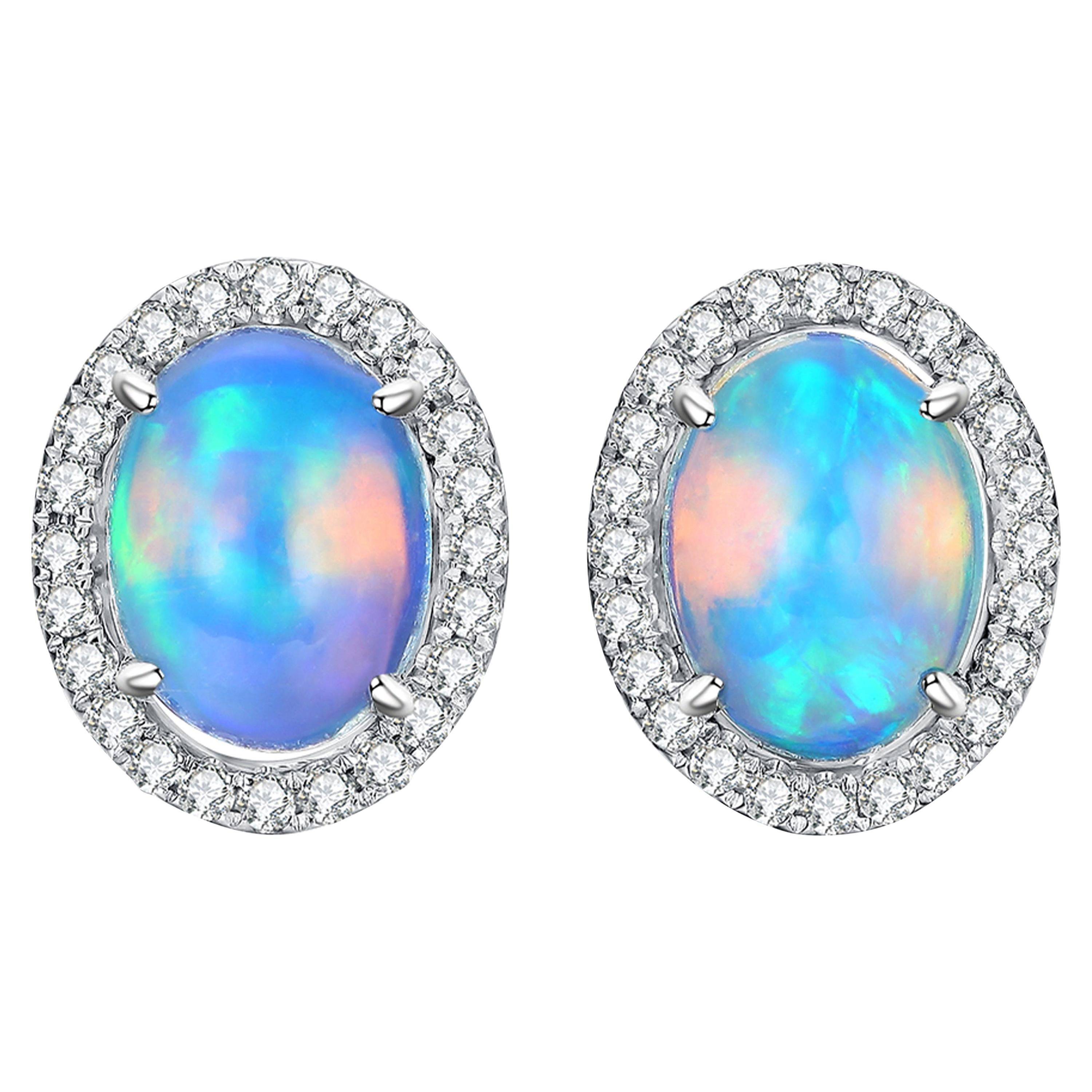 Fei Liu Opal Diamond 18 Karat White Gold Stud Earrings