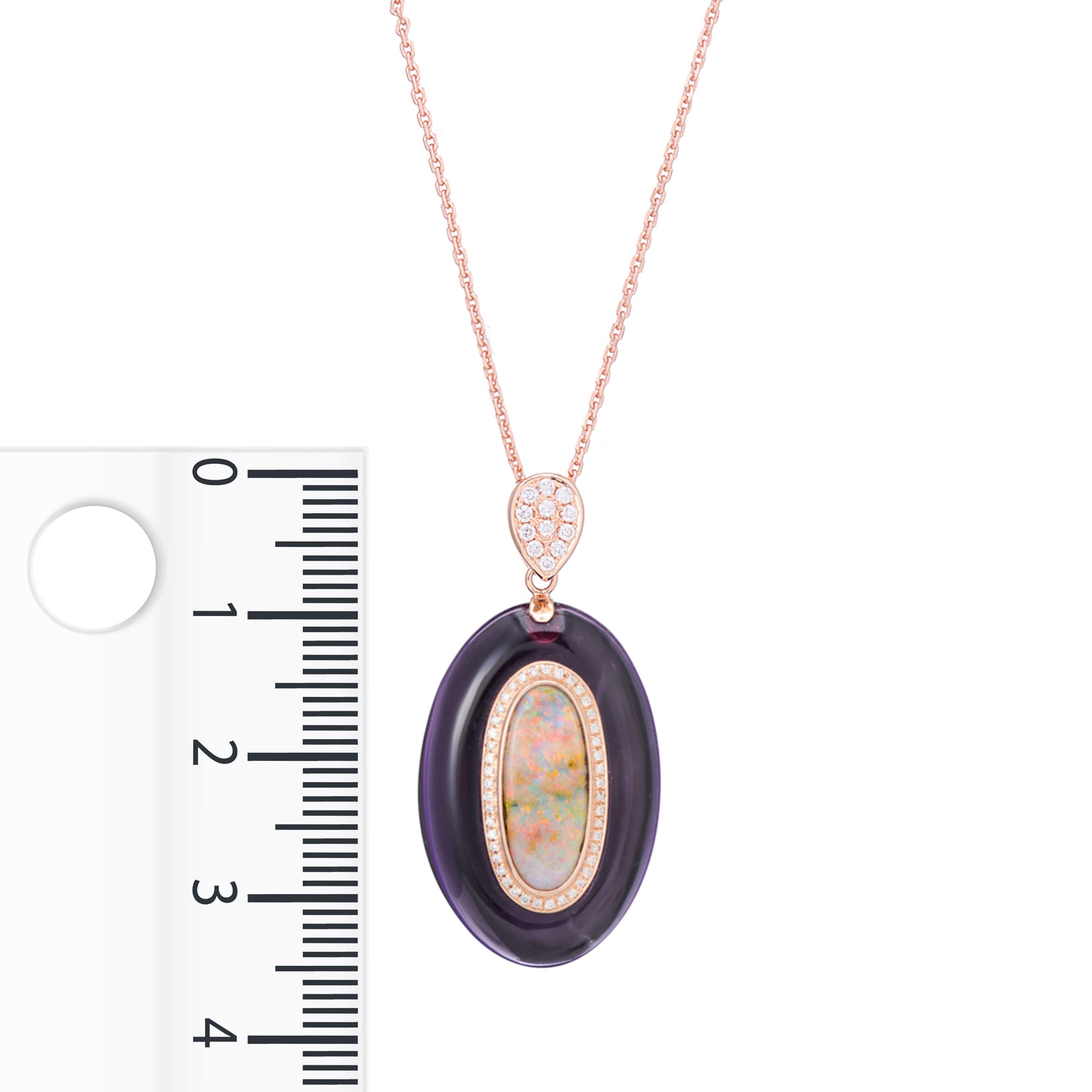 Contemporary Fei Liu Opal Inlay Amethyst Diamond 18 Karat Rose Gold Pendant Necklace