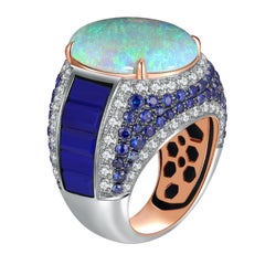 Fei Liu Opal Lapis Lazuli Diamond Sapphire 18 Karat Gold Dome Ring