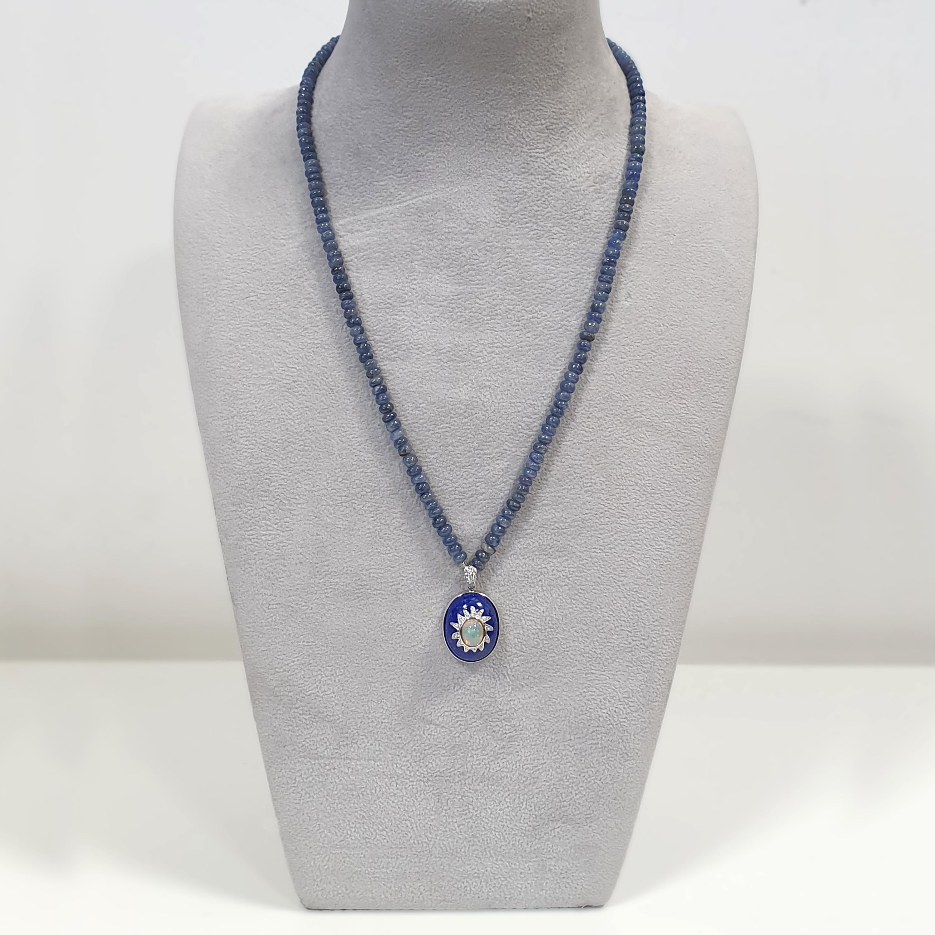 Contemporary Fei Liu Opal Lapis Lazuli Diamond Sapphire White Gold Beaded Necklace