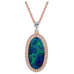 Fei Liu Oval Opal Diamond 18 Karat Rose Gold Pendant Necklace