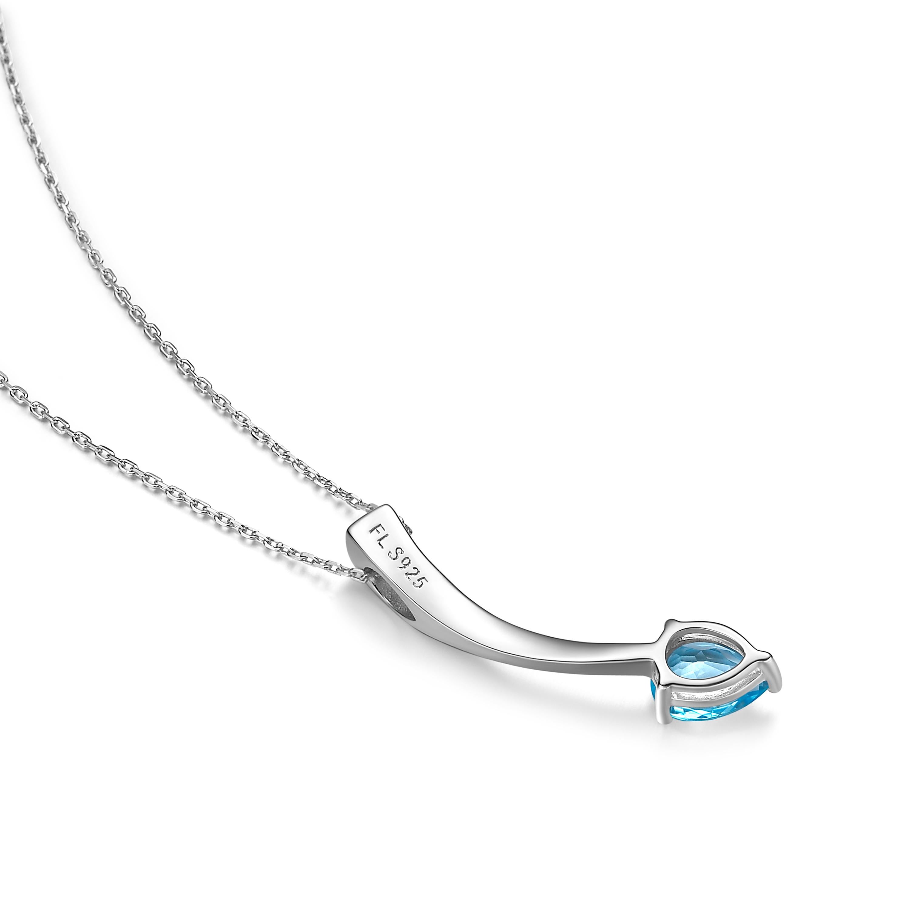 Contemporary Fei Liu Pear Cut Blue Topaz Cubic Zirconia Sterling Silver Pendant Necklace