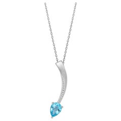 Fei Liu Pear Cut Blue Topaz Cubic Zirconia Sterling Silver Pendant Necklace