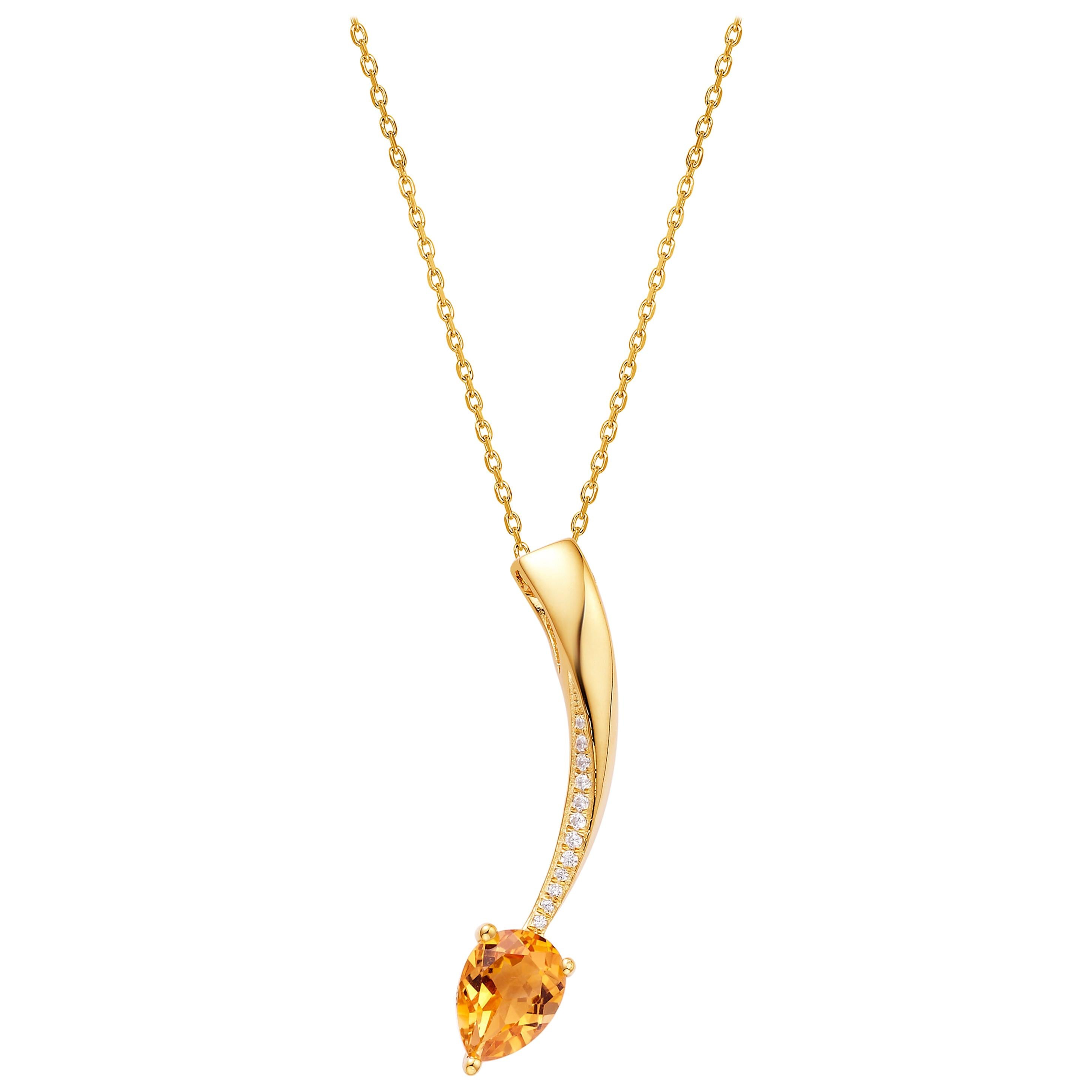 Fei Liu Pear Cut Citrine Cubic Zirconia Sterling Silver Pendant Necklace