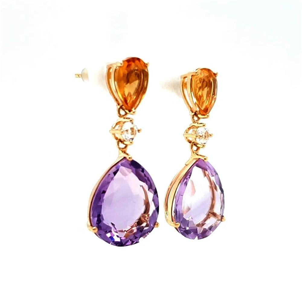 Pear Cut Fei Liu Pear-Cut Citrine, Sapphire and Amethyst 18K Yellow Gold Drop Earrings For Sale