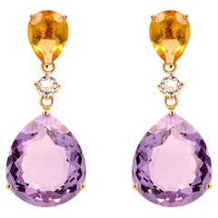 Fei Liu Tropfenohrringe aus 18 Karat Gelbgold mit Citrin im Birnenschliff, Saphir und Amethyst