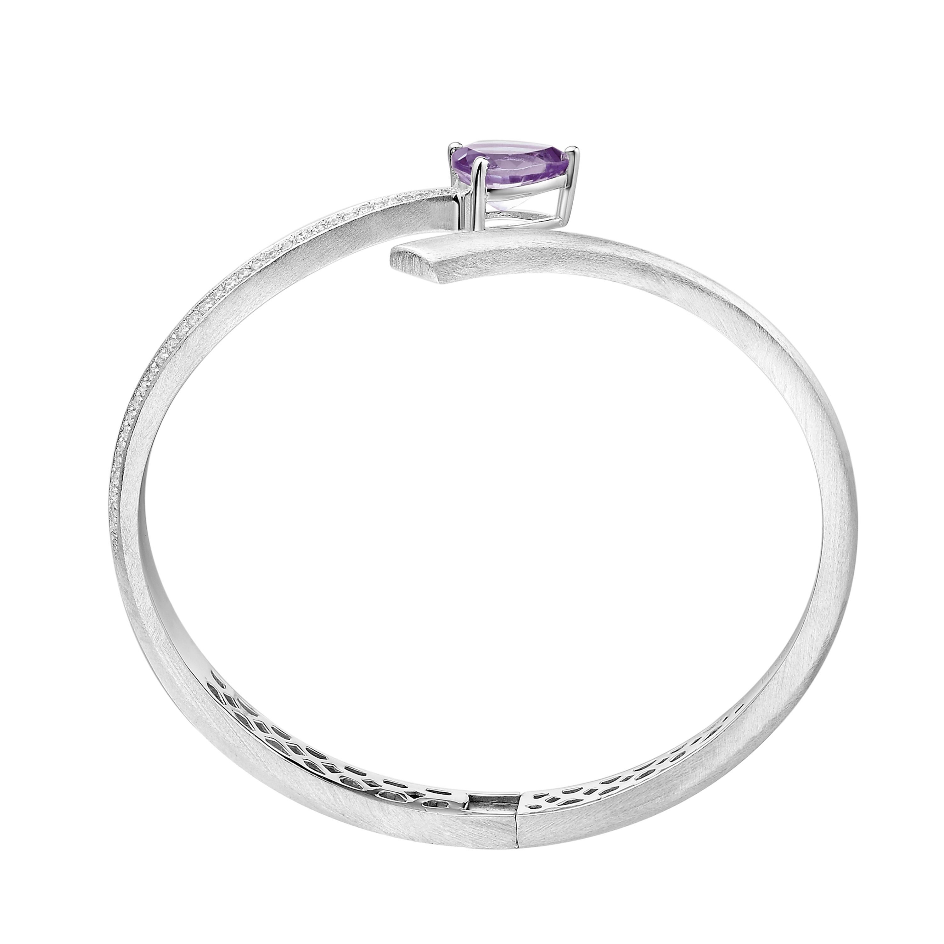 Contemporary Fei Liu Pear Cut Purple Amethyst Cubic Zirconia Sterling Silver Bangle Bracelet