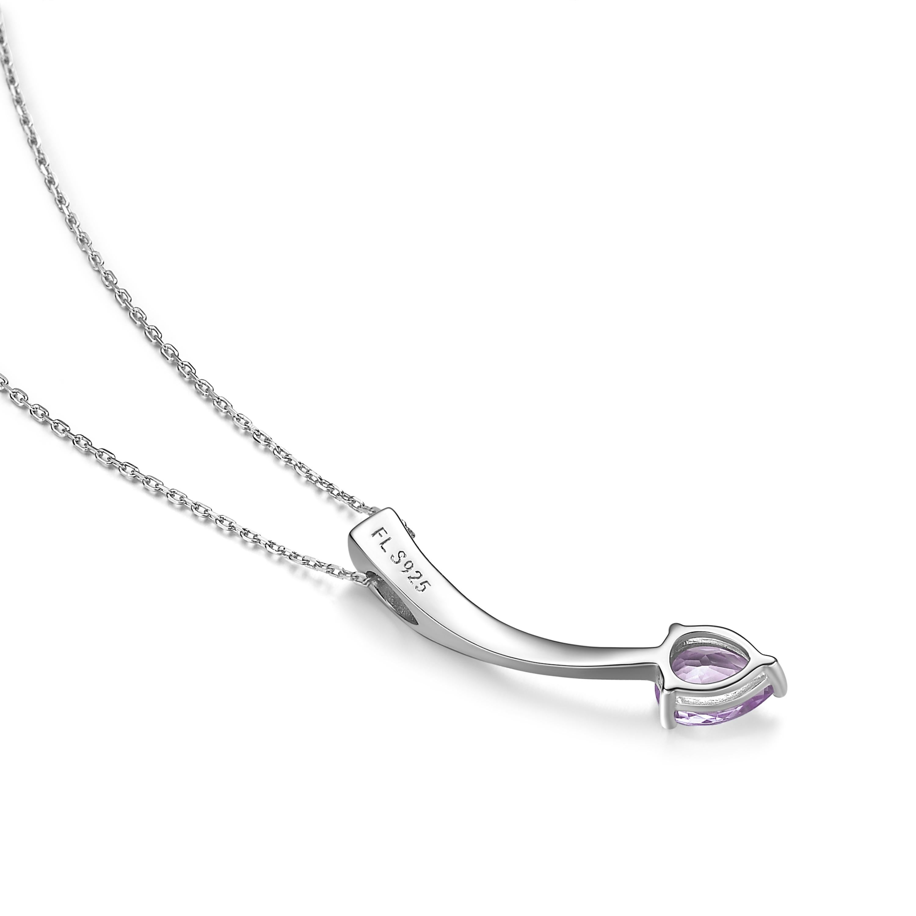 Contemporary Fei Liu Pear Cut Purple Amethyst Cubic Zirconia Sterling Silver Pendant Necklace