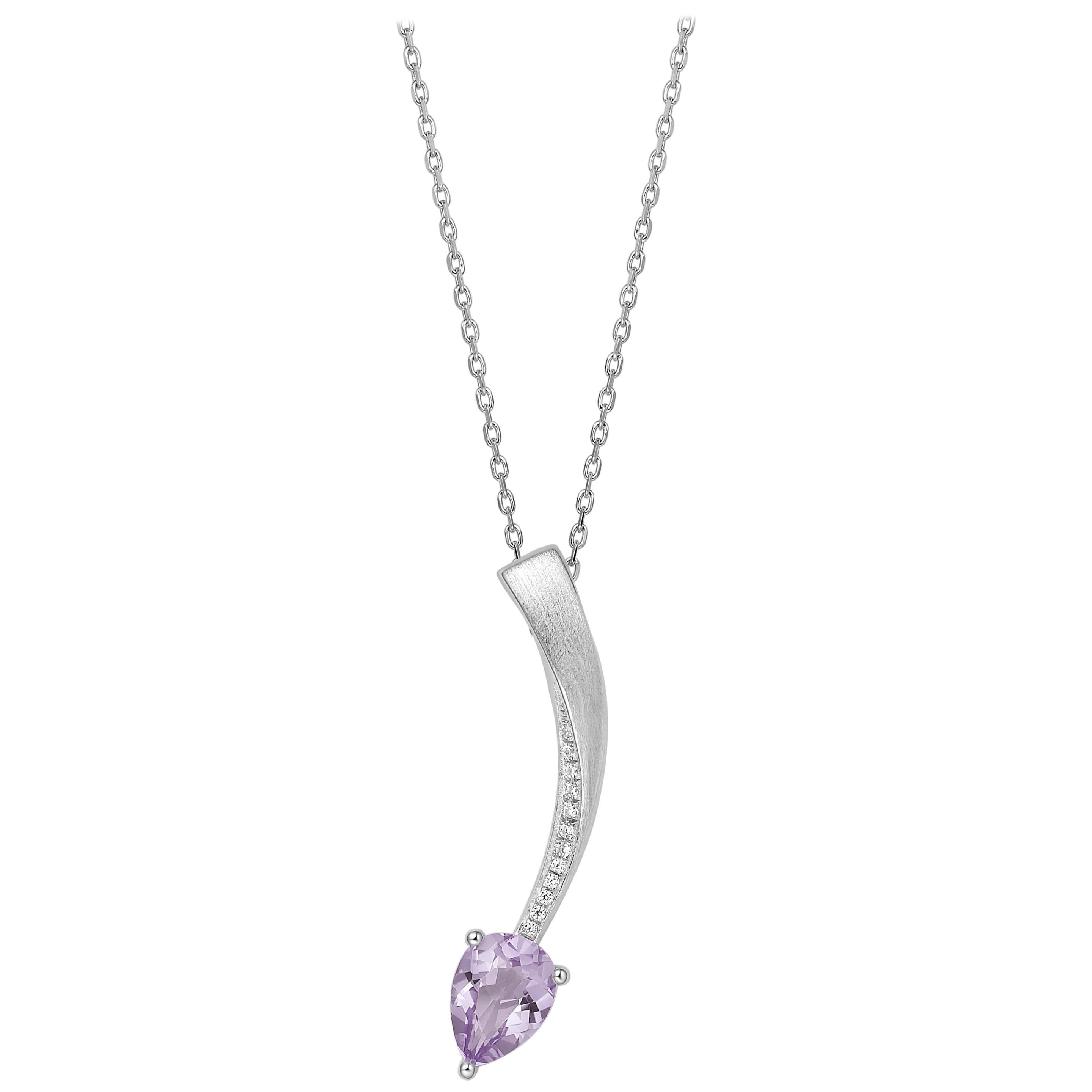 Fei Liu Pear Cut Purple Amethyst Cubic Zirconia Sterling Silver Pendant Necklace