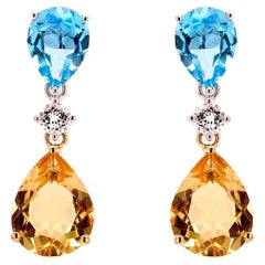 Fei Liu Pear-Cut Topaz, Diamond and Citrine 18 Karat Gold Drop Earrings