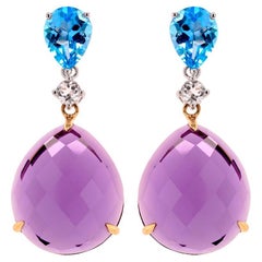 Pendientes de gota de oro de 18 quilates Fei Liu de topacio talla pera, zafiro y amatista briolette