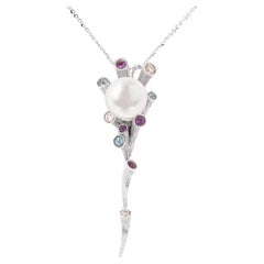 Fei Liu Pearl, Amethyst, Topaz and Diamond 18 Karat Gold Textured Dawn Pendant