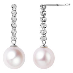 Fei Liu Pearl Diamond 18 Karat White Gold Drop Earrings