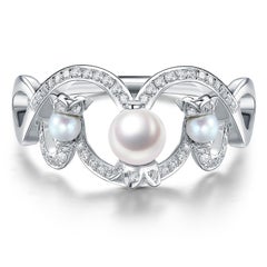 Fei Liu Pearl Diamond 9 Karat White Gold Cocktail Ring