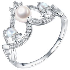 Fei Liu Pearl Diamond 9 Karat White Gold Cocktail Ring