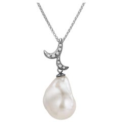 Fei Liu Pearl Diamond 18 Karat Black Gold Pendant Necklace