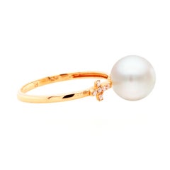 Fei Liu Pearl Diamond Cross 18 Karat Rose Gold Ring