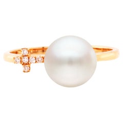 Fei Liu Pearl Diamond Cross 18 Karat Rose Gold Ring