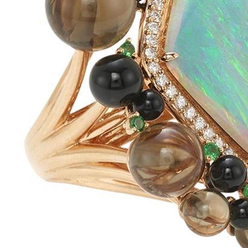 Fei Liu Bague Pentagon-Cut Queensland Opal, Dia, Smoky Quartz et Tsavorite 18K en vente 1