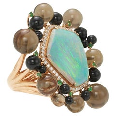 Fei Liu Pentagon-Cut Queensland Opal, Dia, Smoky Quartz and Tsavorite 18K Ring