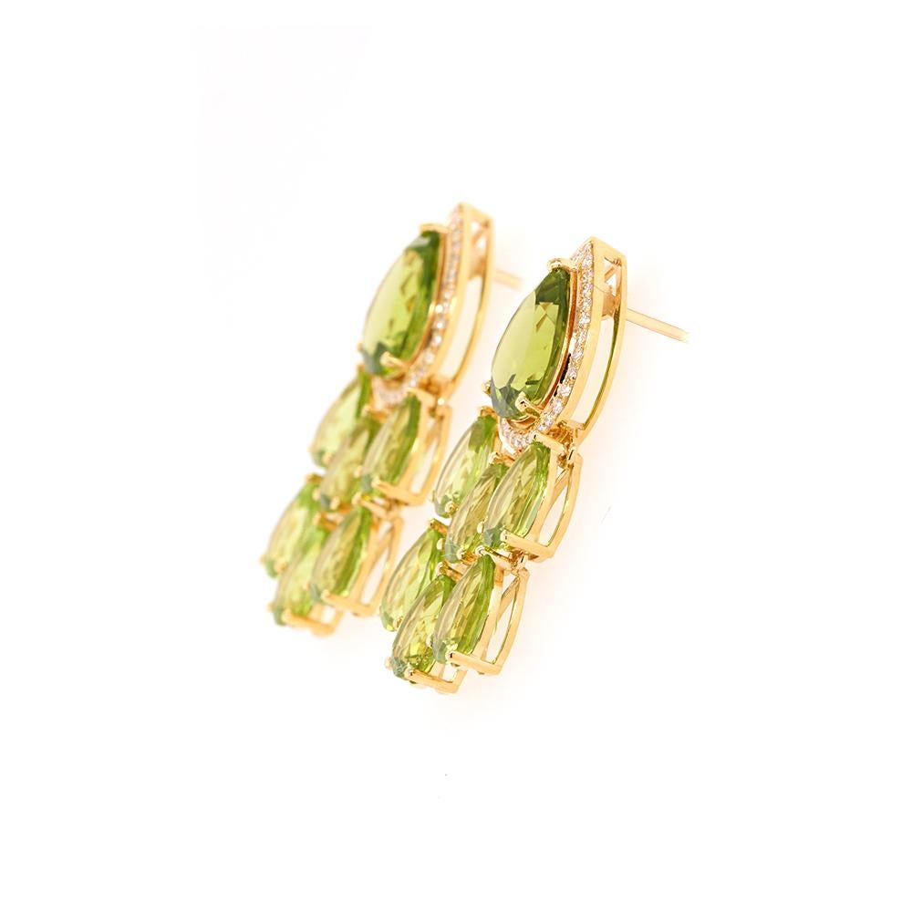 Pear Cut Fei Liu Peridot and Diamond 18 Karat Yellow Gold Mini Chandelier Earrings For Sale