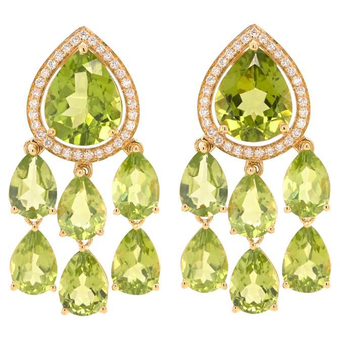 Fei Liu Peridot and Diamond 18 Karat Yellow Gold Mini Chandelier Earrings