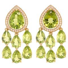 Fei Liu Boucles d'oreilles chandelier en or jaune 18 carats, péridots et diamants
