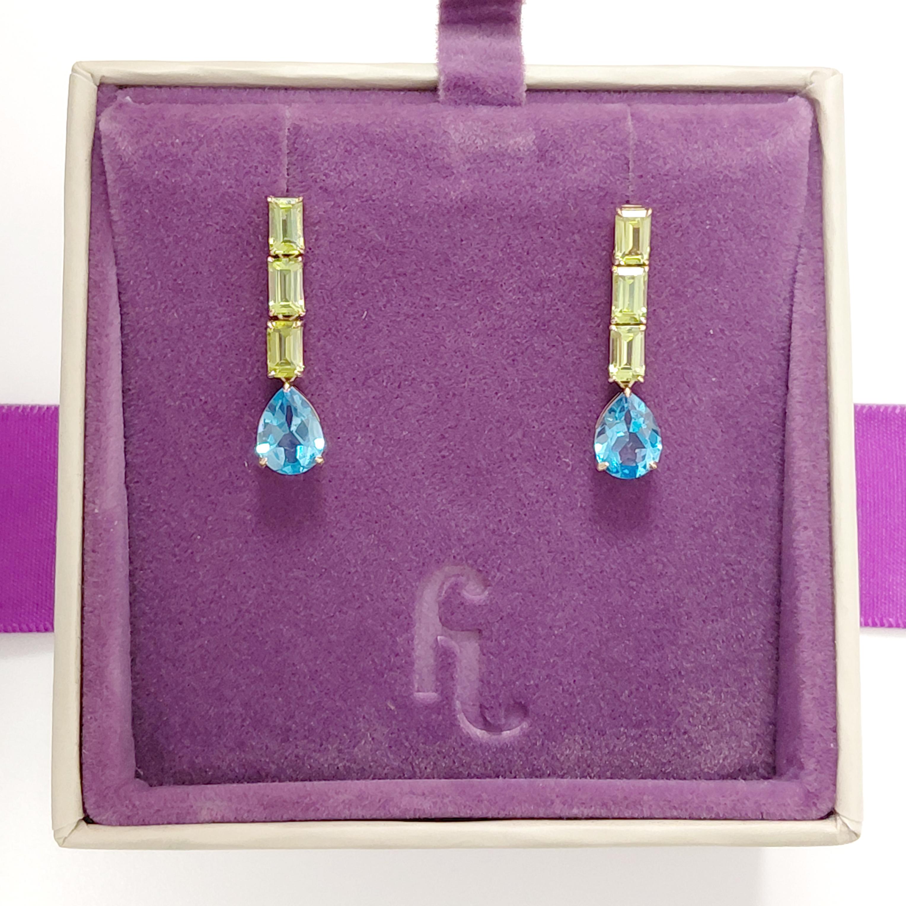 Contemporaneo Orecchini a goccia Fei Liu in peridoto e topazio 14 carati in vendita