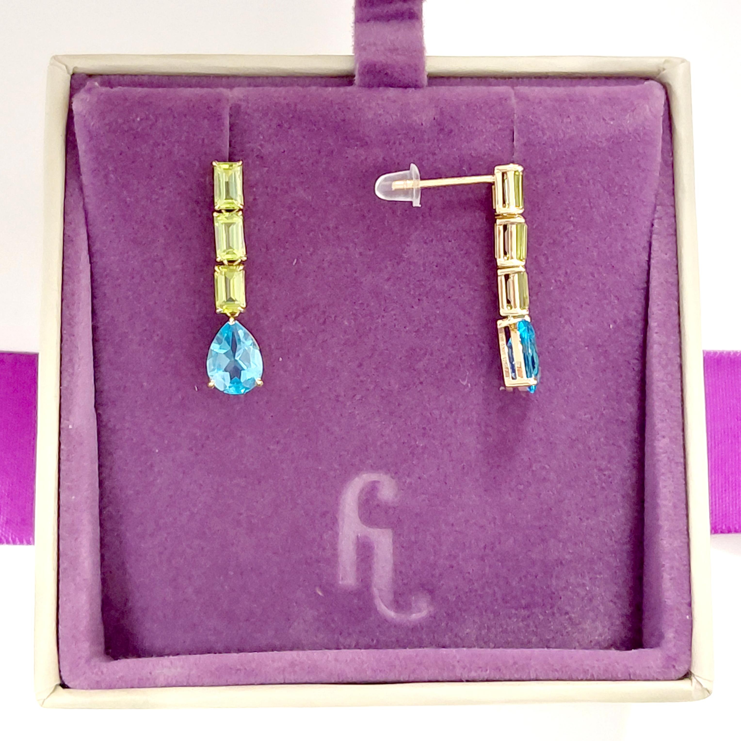 Donna Orecchini a goccia Fei Liu in peridoto e topazio 14 carati in vendita