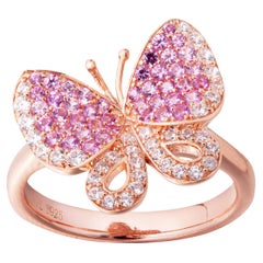 Fei Liu Anello con farfalla in argento con zirconia cubica bianca e rosa