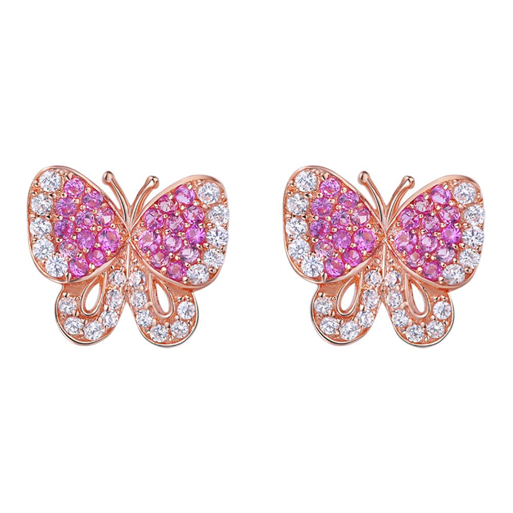 Contemporary Fei Liu Pink and White CZ Rose Gold Plated 925 Silver Butterfly Jewellery Set For Sale