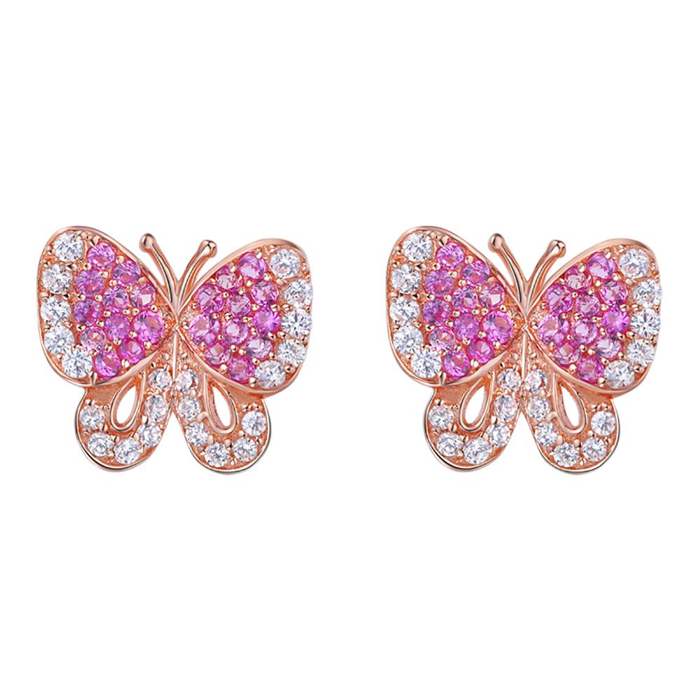 Contemporary Fei Liu Pink and White CZ Rose Gold Plated 925 Silver Butterfly Jewellery Set For Sale