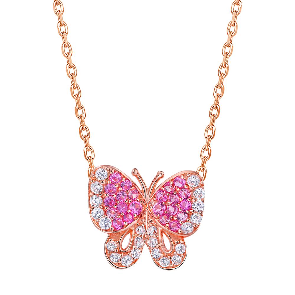 Fei Liu Pink and White CZ Rose Gold Plated 925 Silver Butterfly Jewellery Set In New Condition For Sale In Birmingham, GB