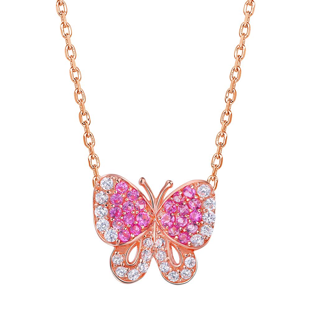 Fei Liu Pink and White CZ Rose Gold Plated 925 Silver Butterfly Jewellery Set In New Condition For Sale In Birmingham, GB