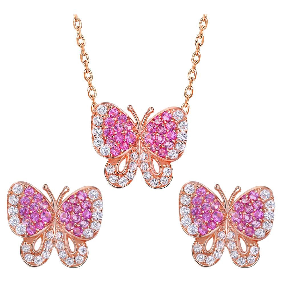 Fei Liu Set di gioielli a forma di farfalla in argento 925 placcato oro rosa e bianco con cristalli di zirconio in vendita