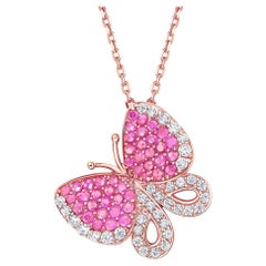 Fei Liu Pink and White CZ Rose Gold Plated 925 Silver Butterfly Pendant Necklace