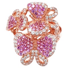 Fei Liu Anello a grappolo con farfalla in argento 925 placcato oro rosa e blu CZ