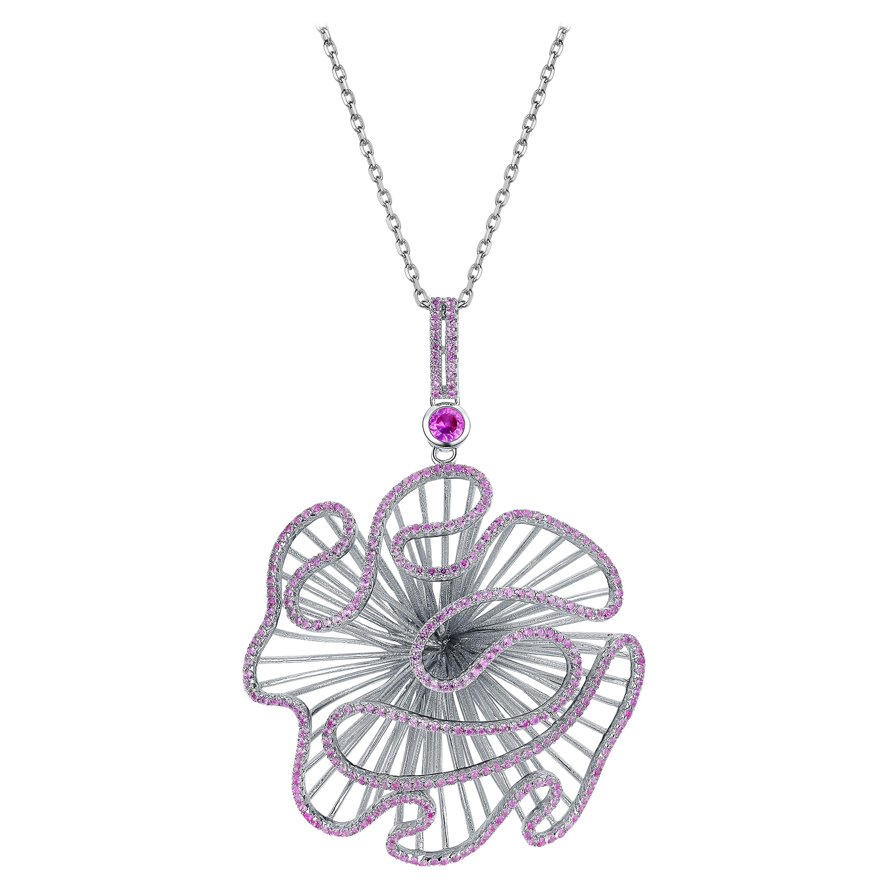 Fei Liu Pink Cubic Zirconia Sterling Silver Statement Pendant Necklace