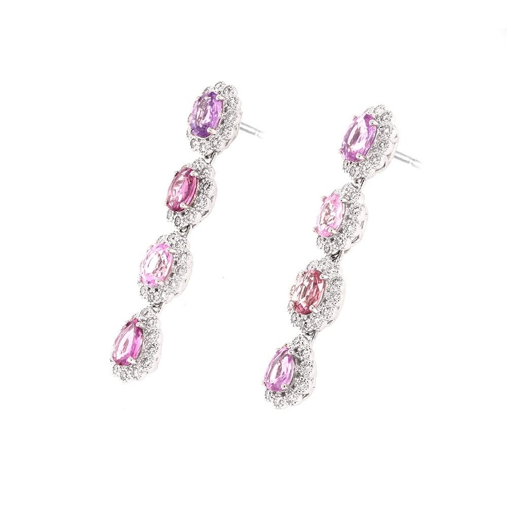 Contemporary Fei Liu Pink Lilac Sapphire and Diamond 18 Karat White Drop Earrings