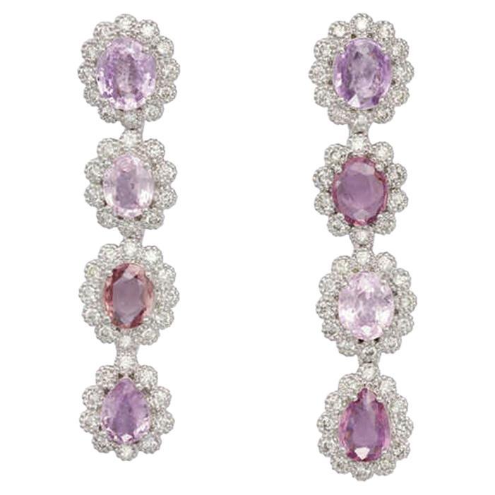 Fei Liu Pink Lilac Sapphire and Diamond 18 Karat White Drop Earrings