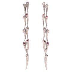 Fei Liu Pink Sapphire and Diamond 18 Karat Gold Textured Drop Earrings